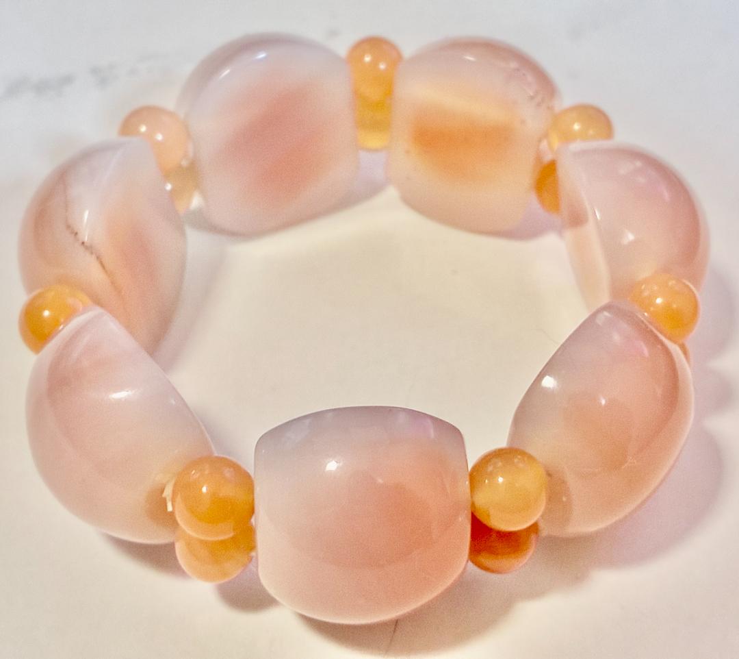 天然石バングル ピンクメノウ オレンジメノウ 瑪瑙 癒し お守り 希少