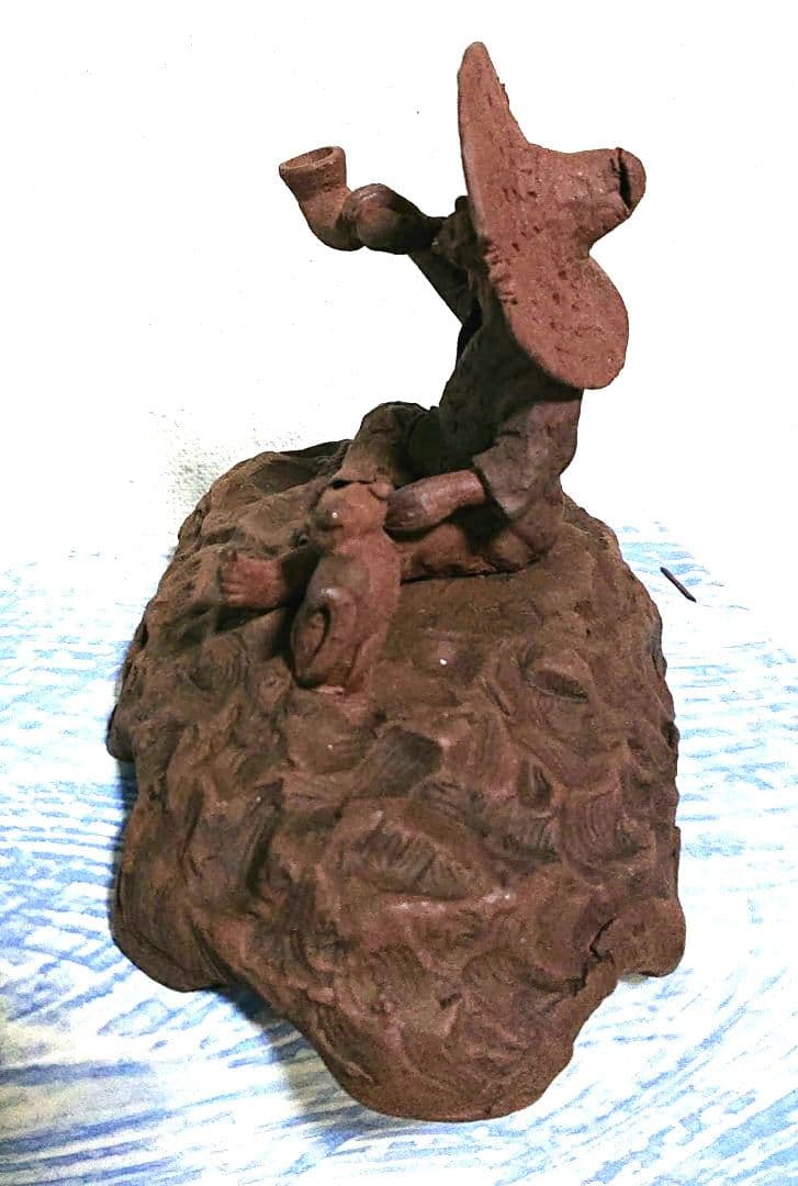 藤井規仙造 彫刻 農夫と子猫 T142