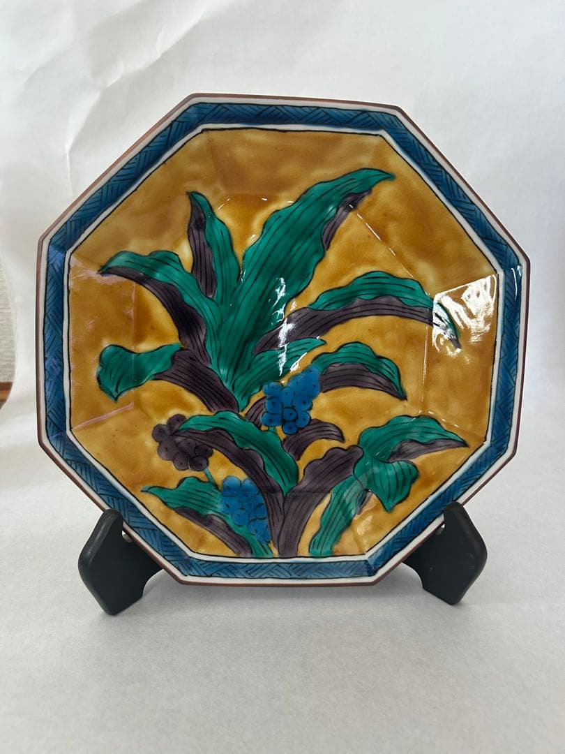 九谷焼 手描き 八角皿 2枚セット 飾り皿 和食器 アンティーク