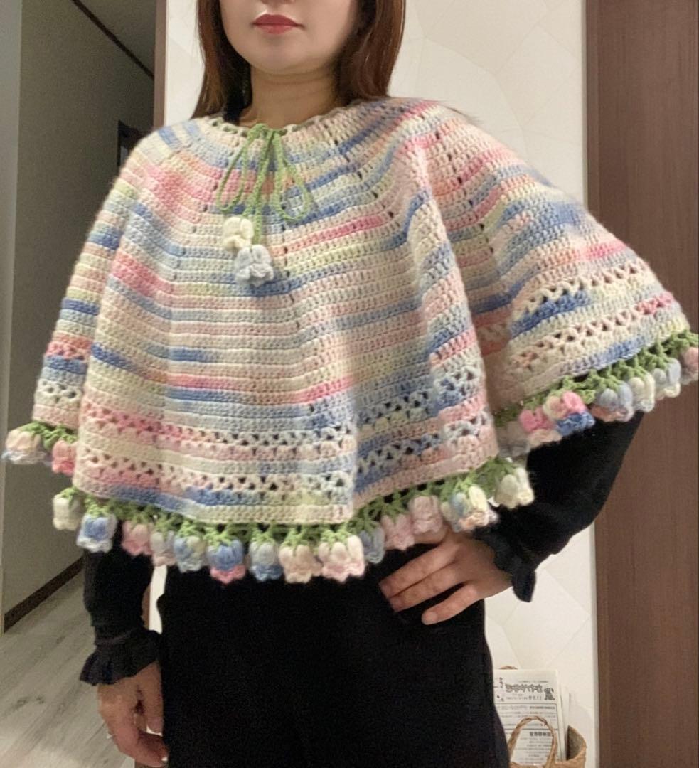 かぎ針編み物の花束ブランケットストール枯れない花68本のスズラン直径 90cm