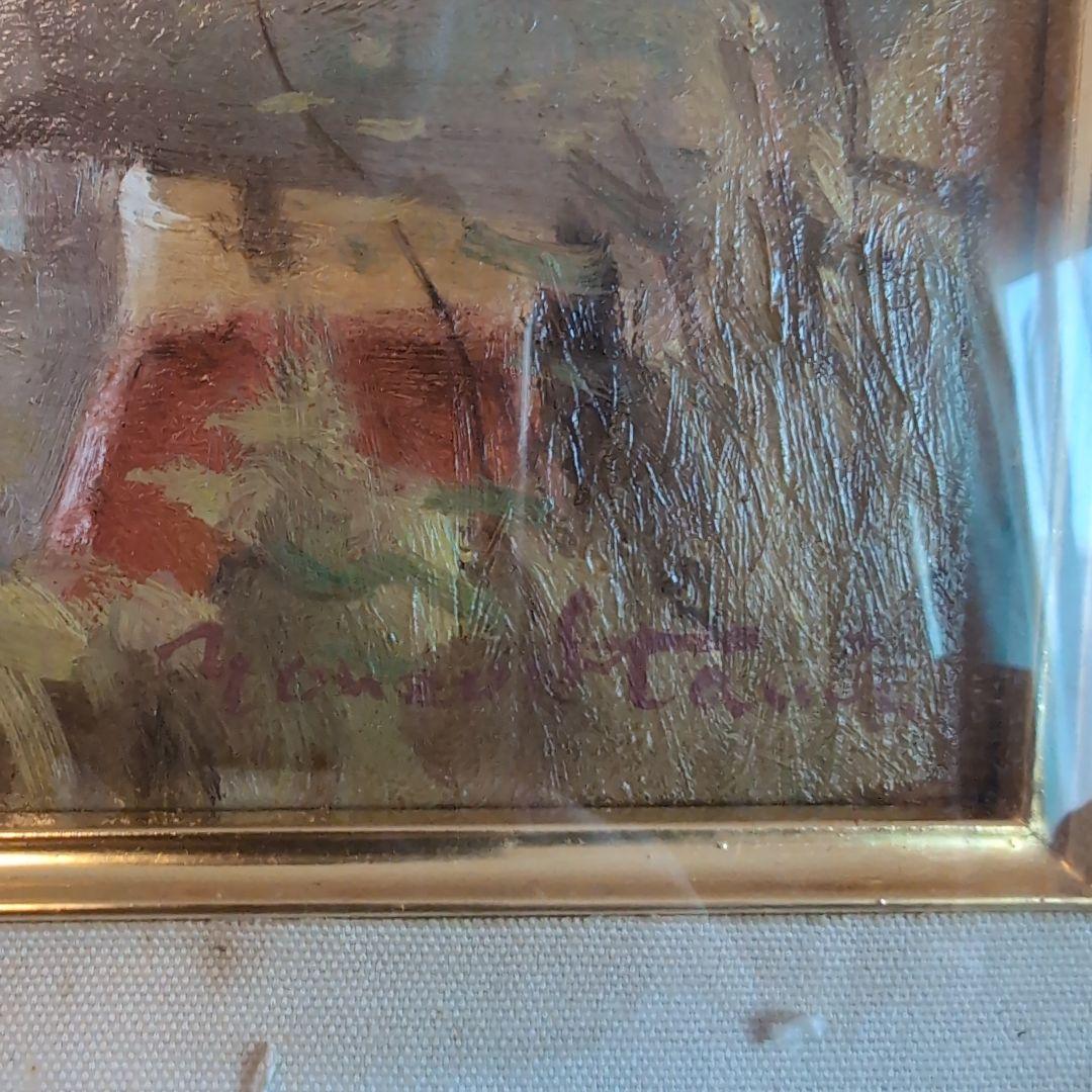 伊丹米夫　ブルゴーニュ村風景　風景画 油彩　画廊共シール　真筆