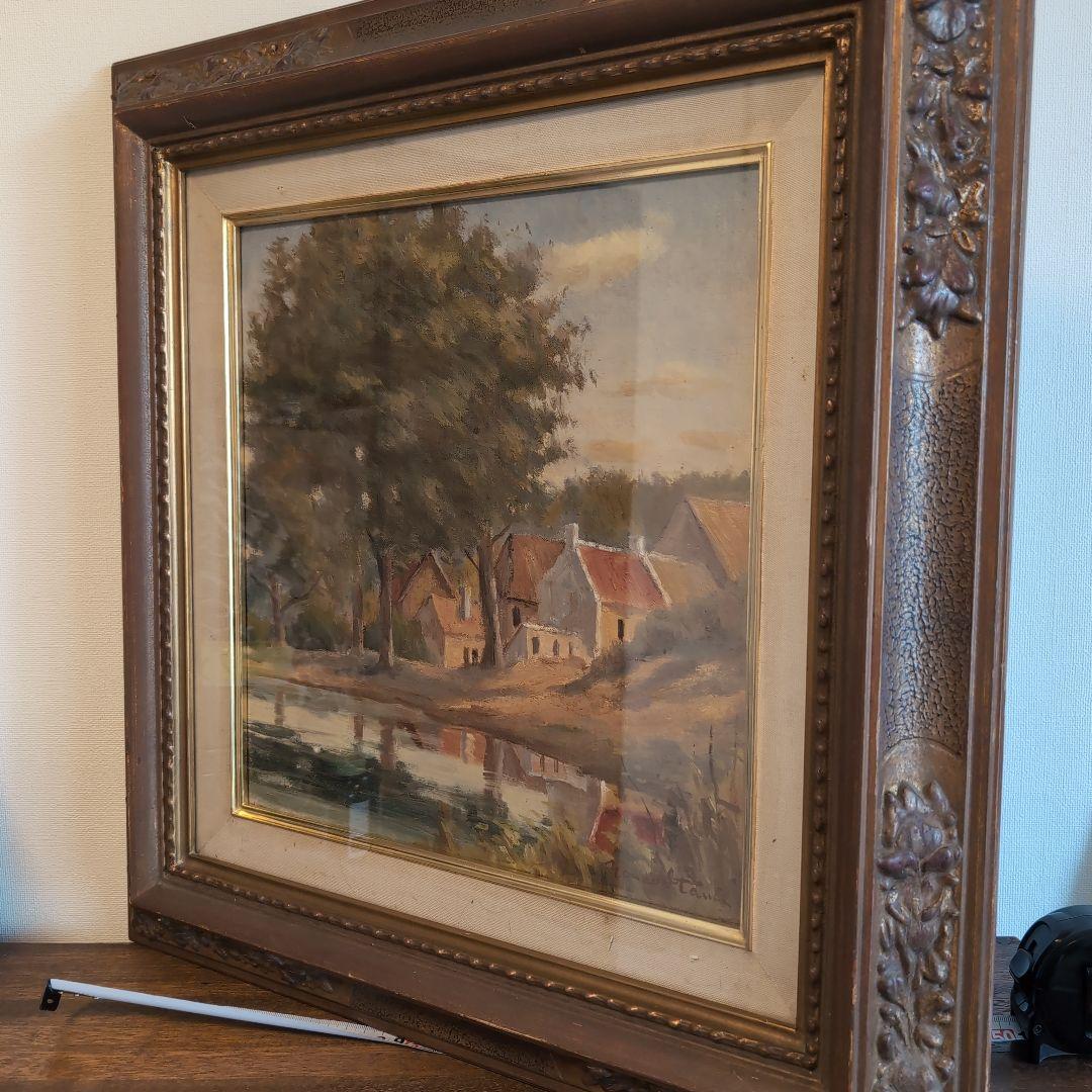 伊丹米夫　ブルゴーニュ村風景　風景画 油彩　画廊共シール　真筆