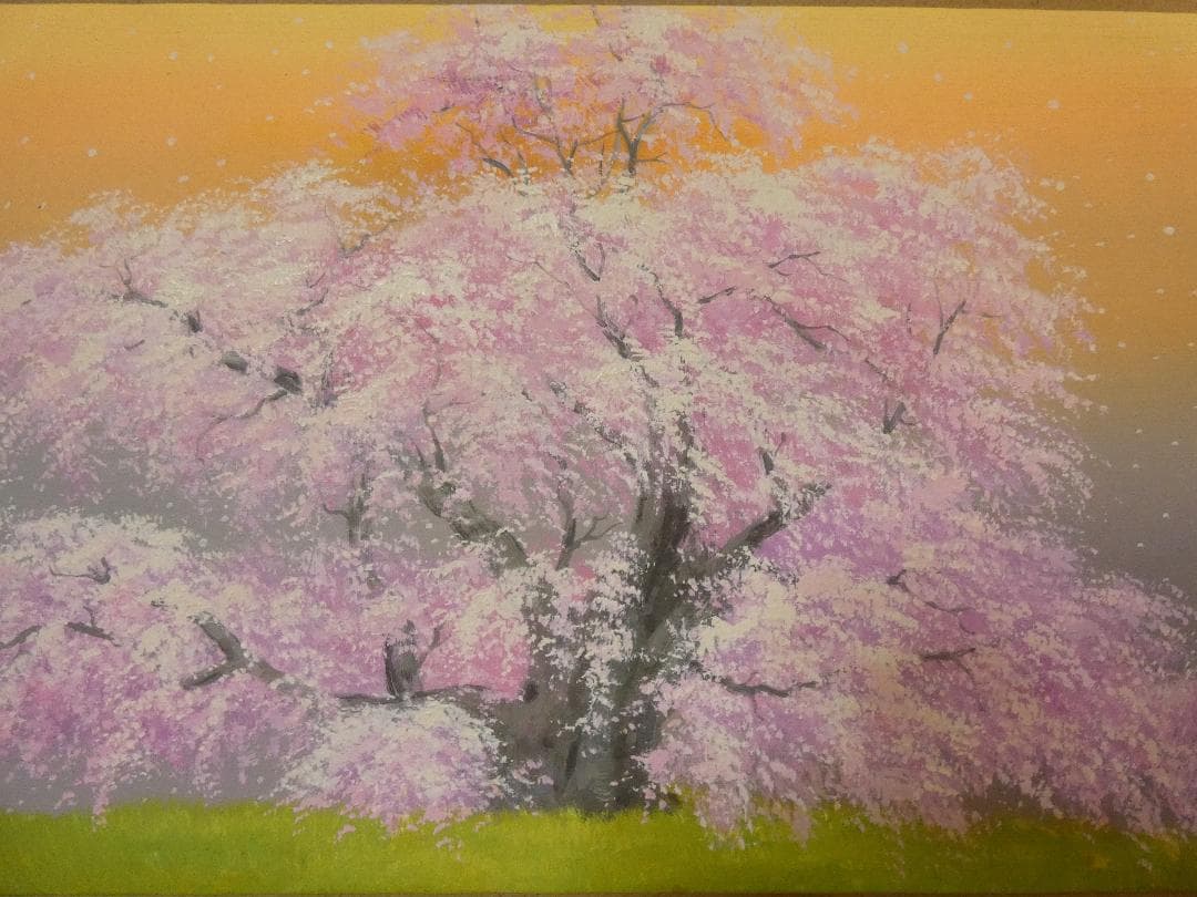 油彩画 風景 中島千波 「桜花」サイン M10 額装済み 肉筆手描き