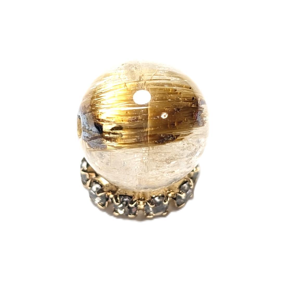 【黄金色が美しい】 キャッツアイルチルクォーツ 8ミリ 粒売り 一点物 貫通穴有