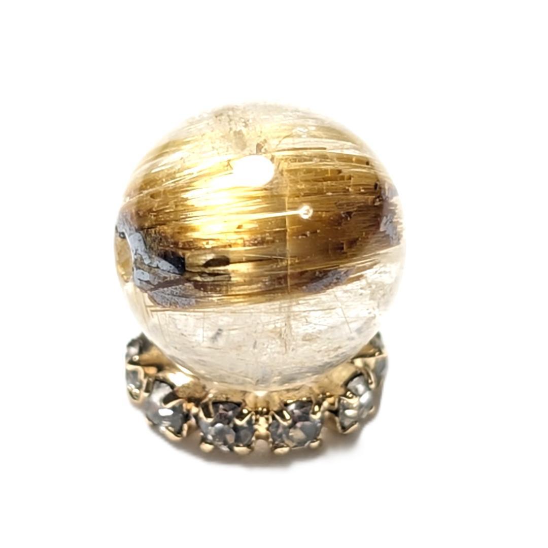 【黄金色が美しい】 キャッツアイルチルクォーツ 8ミリ 粒売り 一点物 貫通穴有