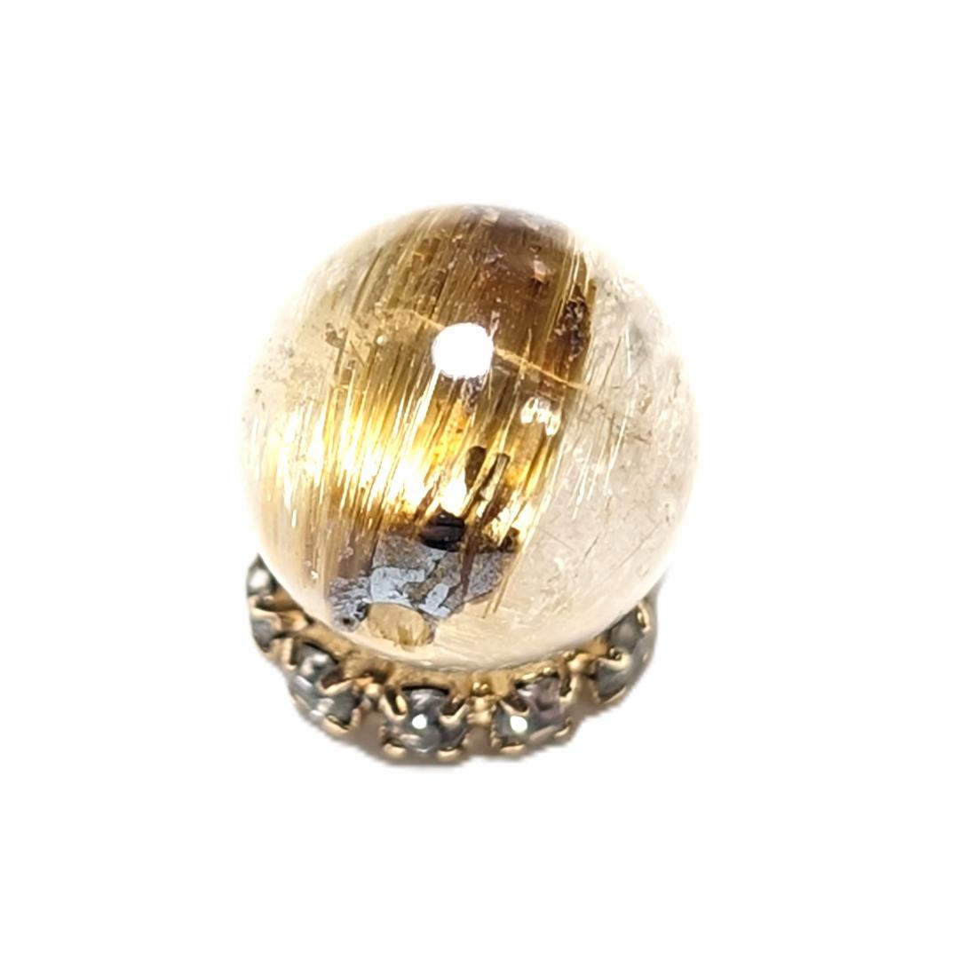 【黄金色が美しい】 キャッツアイルチルクォーツ 8ミリ 粒売り 一点物 貫通穴有