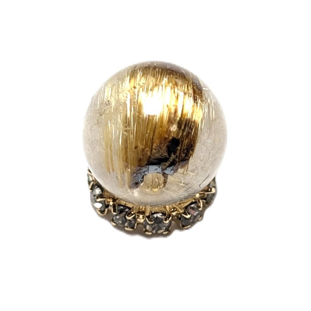 【黄金色が美しい】 キャッツアイルチルクォーツ 8ミリ 粒売り 一点物 貫通穴有