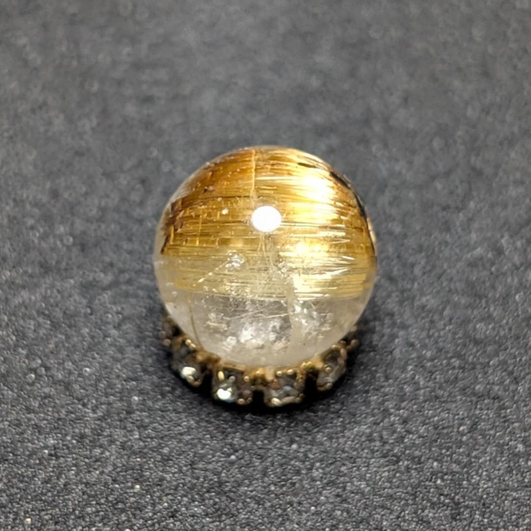 【黄金色が美しい】 キャッツアイルチルクォーツ 8ミリ 粒売り 一点物 貫通穴有