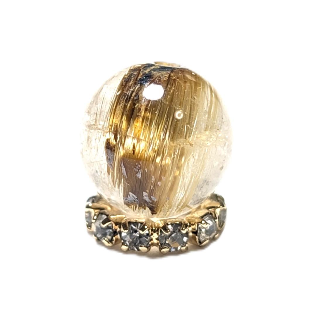 【黄金色が美しい】 キャッツアイルチルクォーツ 8ミリ 粒売り 一点物 貫通穴有