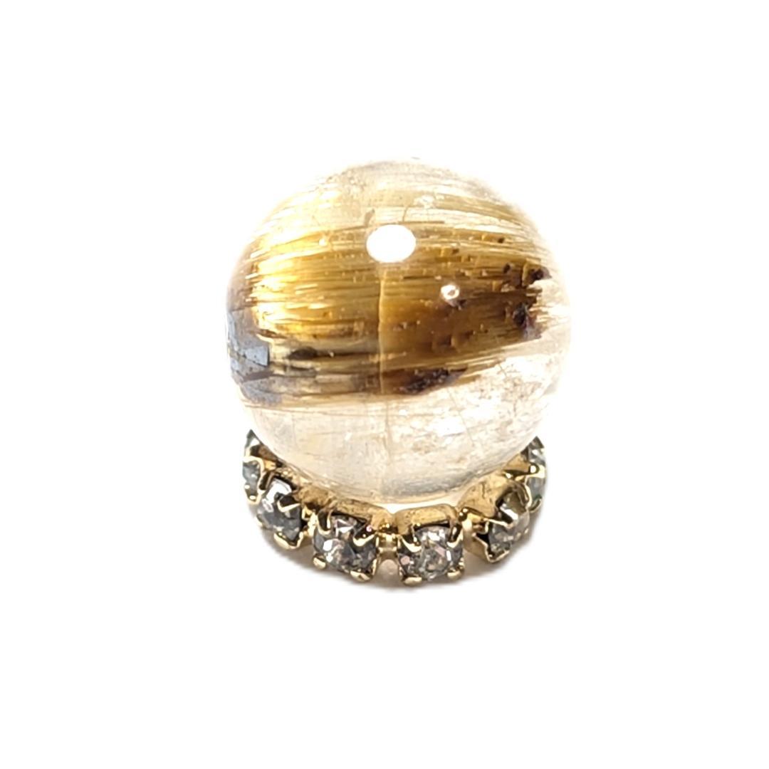 【黄金色が美しい】 キャッツアイルチルクォーツ 8ミリ 粒売り 一点物 貫通穴有