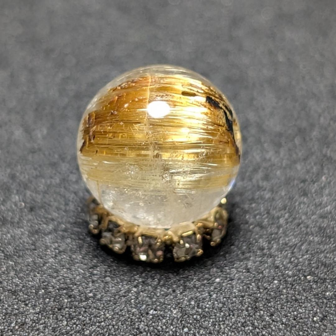 【黄金色が美しい】 キャッツアイルチルクォーツ 8ミリ 粒売り 一点物 貫通穴有