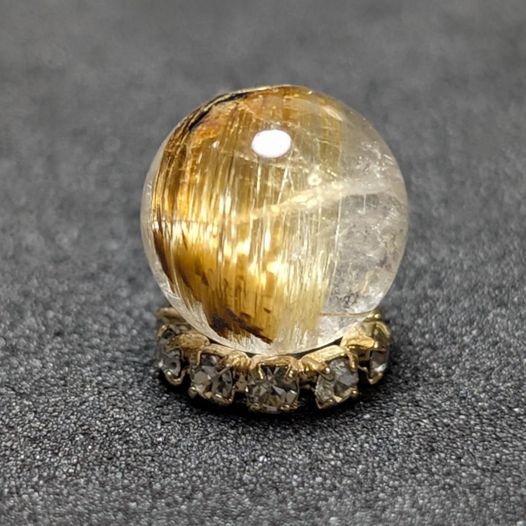 【黄金色が美しい】 キャッツアイルチルクォーツ 8ミリ 粒売り 一点物 貫通穴有