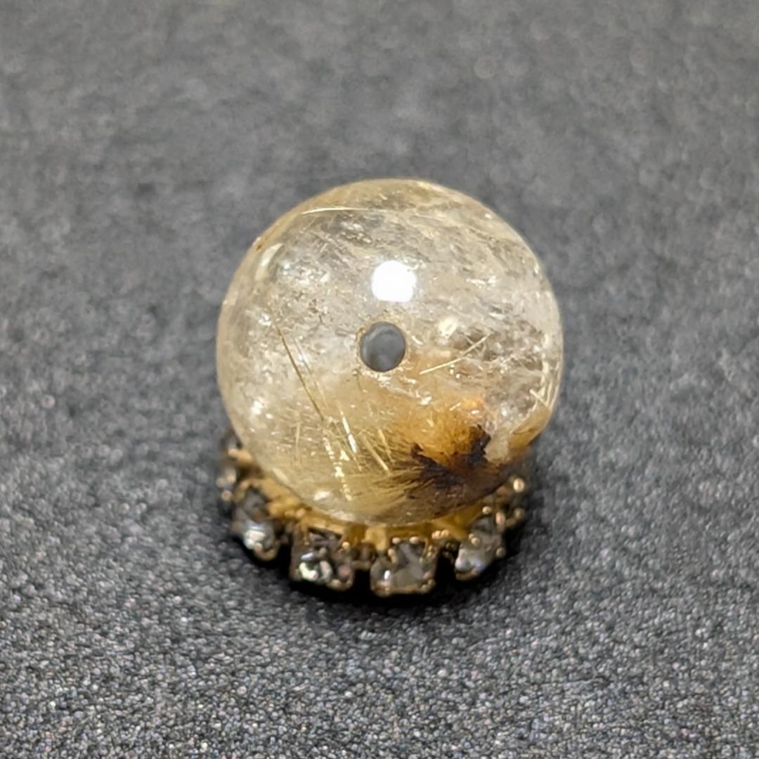 【黄金色が美しい】 キャッツアイルチルクォーツ 8ミリ 粒売り 一点物 貫通穴有