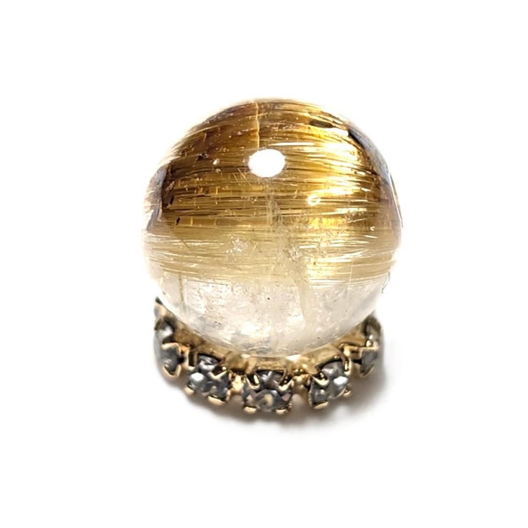 【黄金色が美しい】 キャッツアイルチルクォーツ 8ミリ 粒売り 一点物 貫通穴有