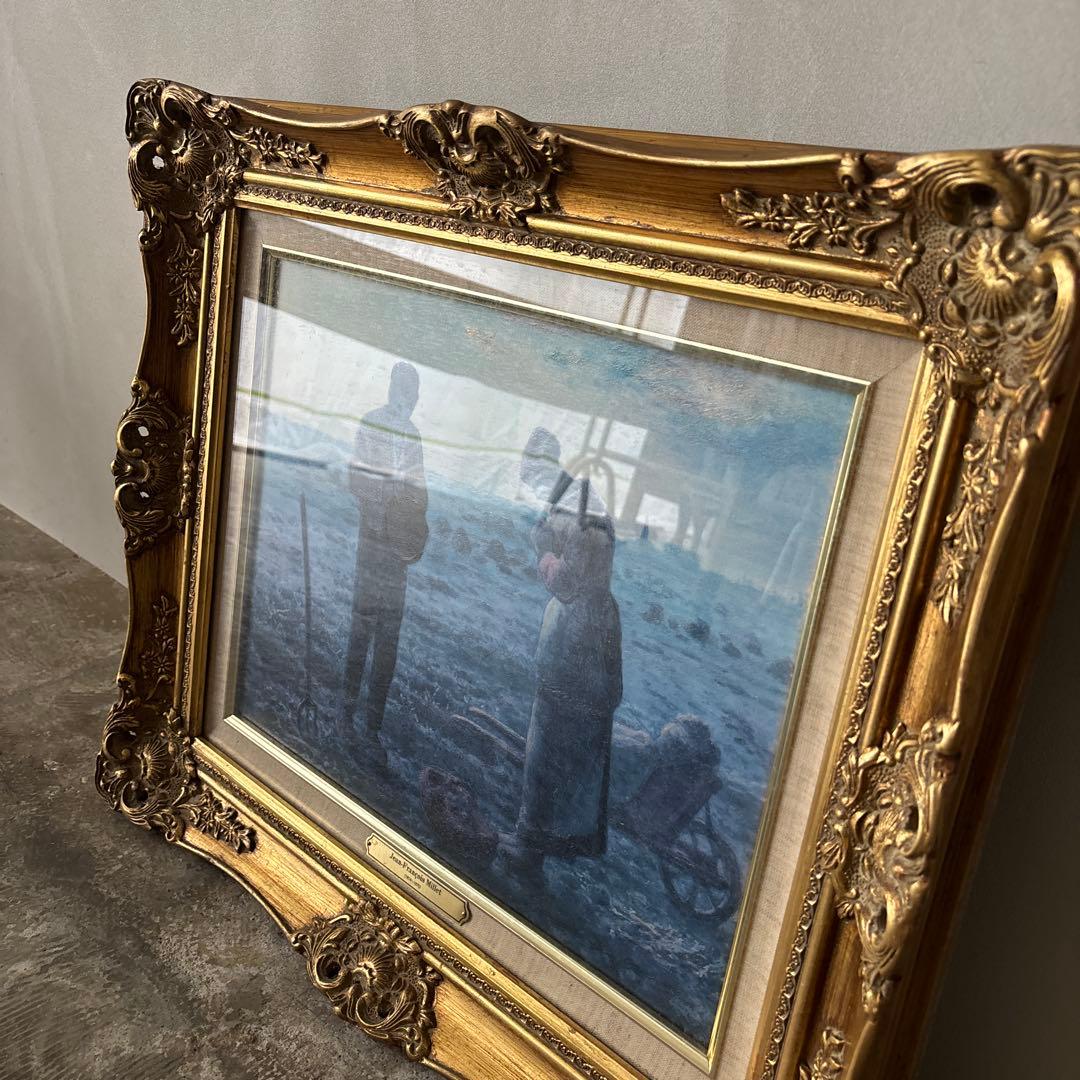 ミレー　種をまく人　世界の名画　アンティークフレーム　絵画　古い額縁　ガラス入り