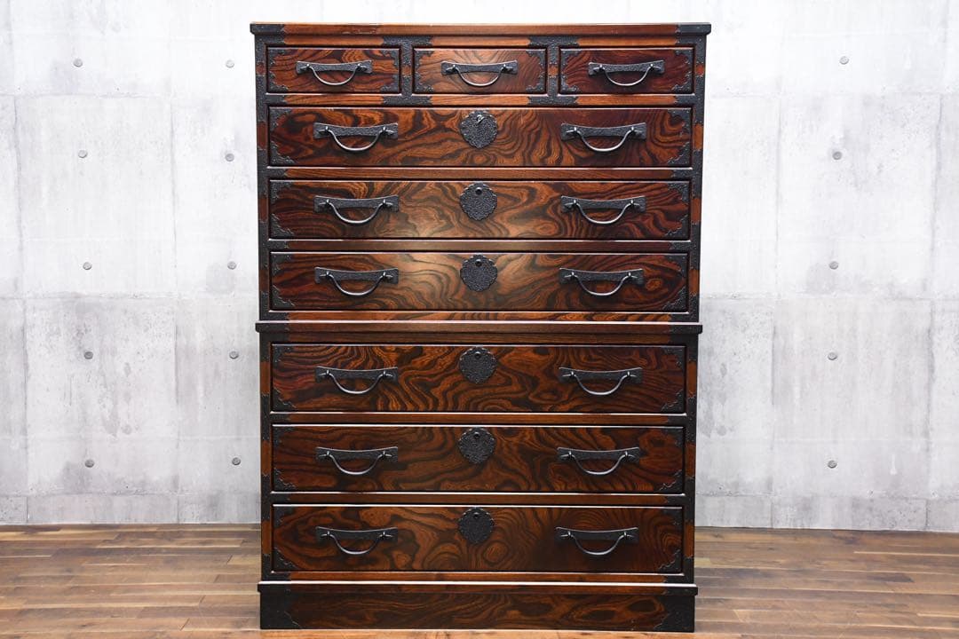 FCC22 志太民芸家具 縦長箪笥 ケヤキ/欅 杢目 整理タンス 7段 チェスト