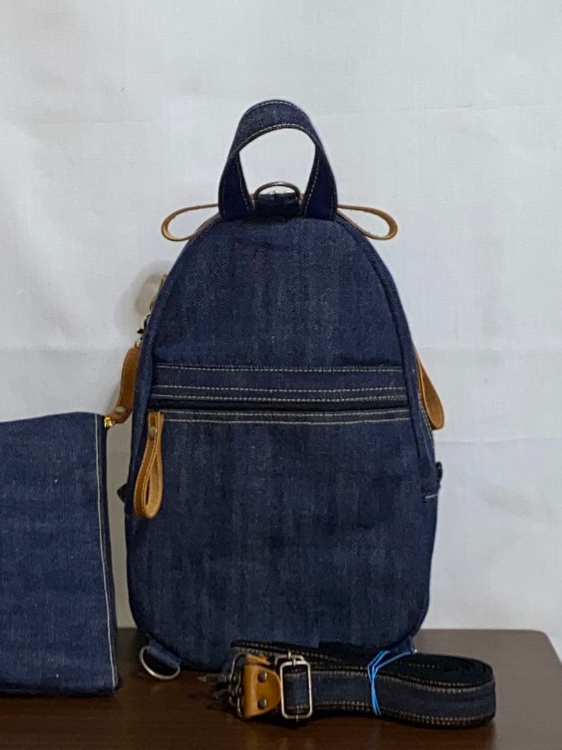 男女兼用☆岡山デニム☆リュック対応☆ワンショルダー☆ポーチ付き