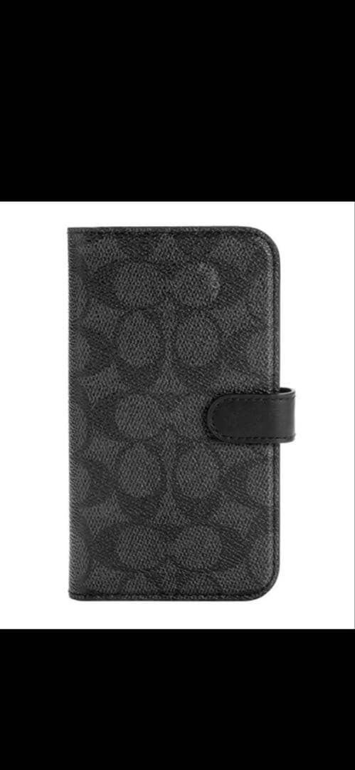 新品COACH iPhone13・14手帳型カバーシグネチャーブラック/値下げ⚠️