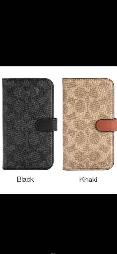 新品COACH iPhone13・14手帳型カバーシグネチャーブラック/値下げ⚠️