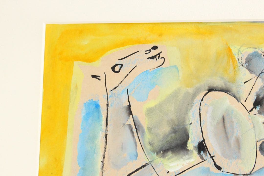 No4843額装　作者不詳　在銘　Y.Ishikawa ラクダと人物図　送料無料