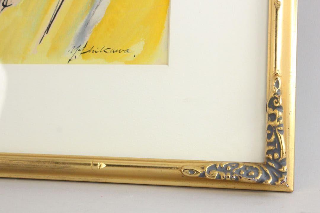 No4843額装　作者不詳　在銘　Y.Ishikawa ラクダと人物図　送料無料