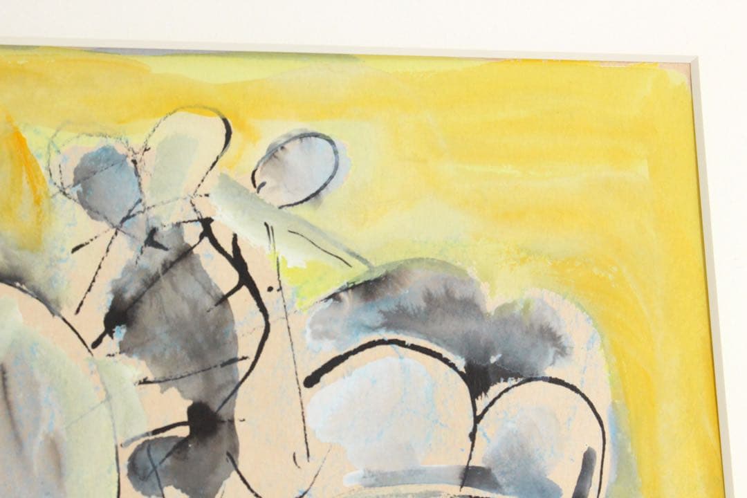 No4843額装　作者不詳　在銘　Y.Ishikawa ラクダと人物図　送料無料