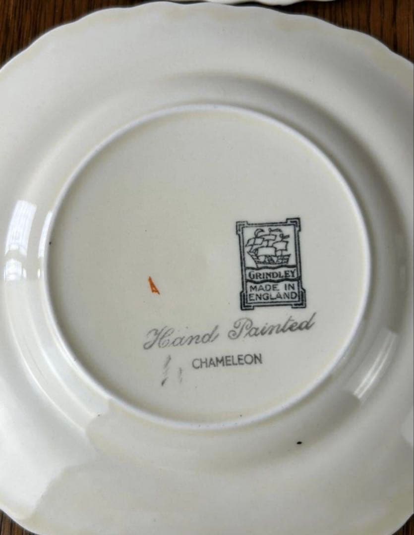 1930’s GRINDLEY 「カメレオン」ハンドペイント　ケーキプレート6枚