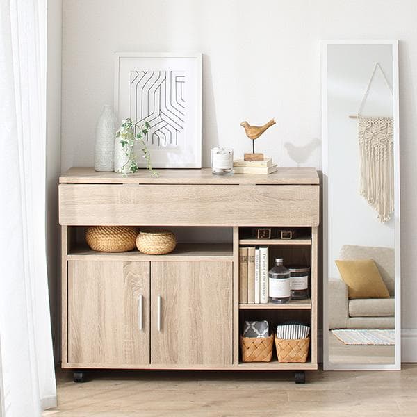 大人気！キャスター付き！おしゃれなキッチンカウンター【シナモングレージュ】