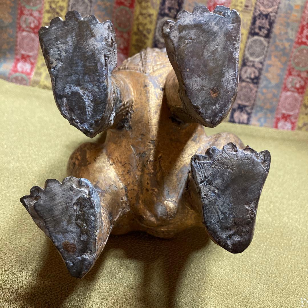 青銅獅子　金剥置物3ＫＧ￼　高27.5横11.5奥行14cm