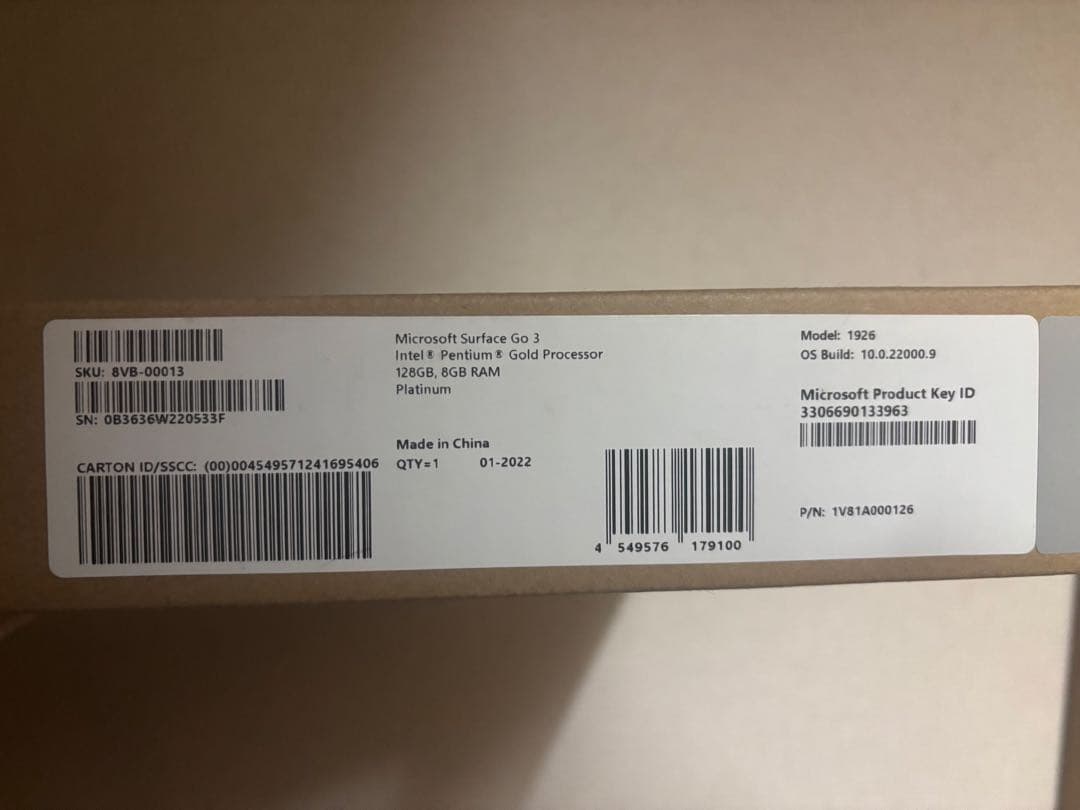 Windowsタブレット本体 Microsoft Surface Go 3 8GB/128GB