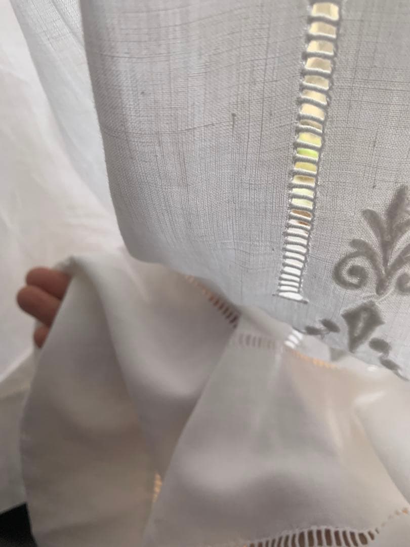 フランスアンティーク 薄手コットン 超大判一枚布 3.1x2.2m 手刺繍レース