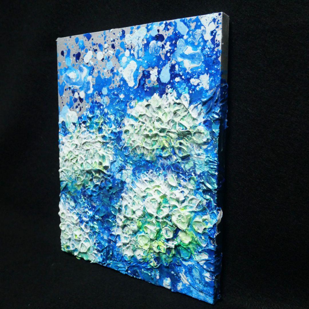 油絵 油彩 油彩画 絵 絵画【梅雨の水たまり白い紫陽花】