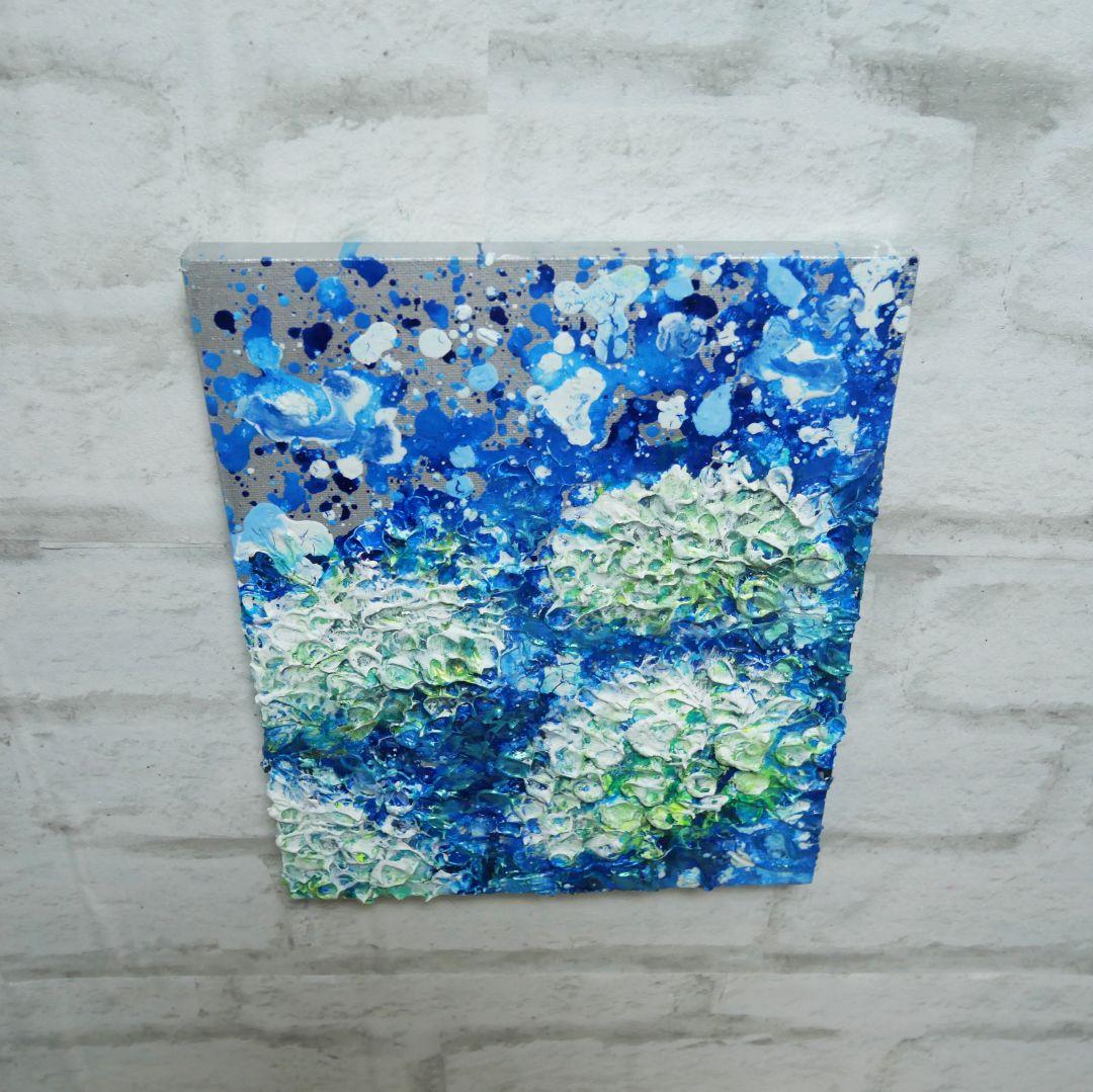 油絵 油彩 油彩画 絵 絵画【梅雨の水たまり白い紫陽花】