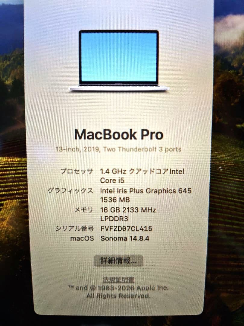MacBookPro13インチ2019年 i5/16GB/128GB/2port