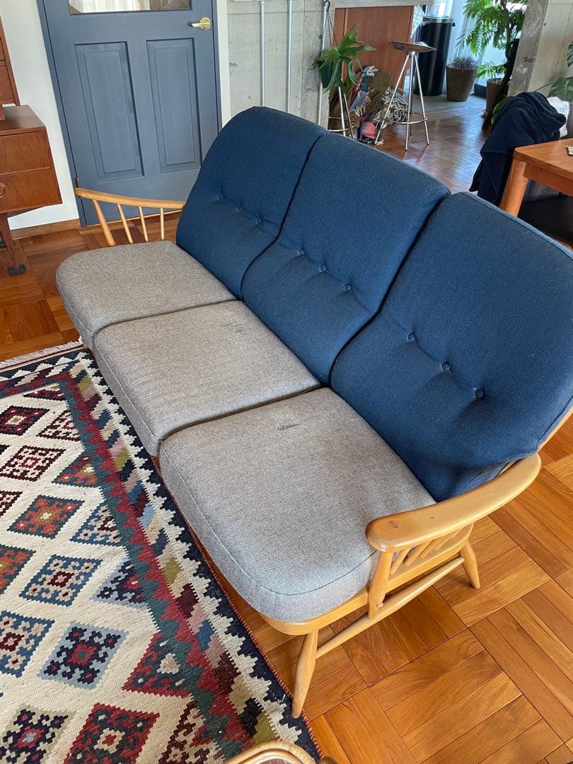 ERCOL ビンテージ　ネイビー グレー 3人掛けソファ