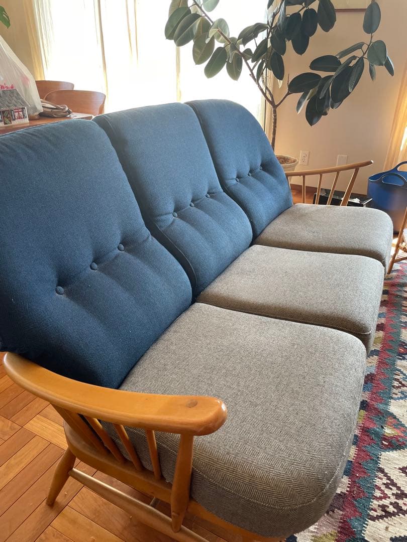 ERCOL ビンテージ　ネイビー グレー 3人掛けソファ
