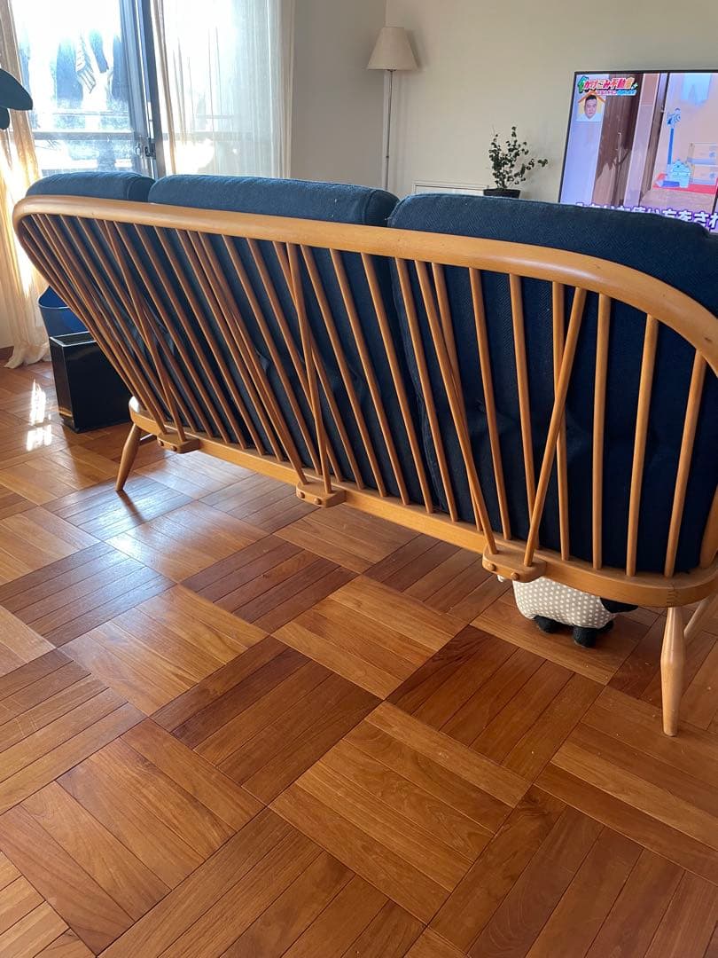 ERCOL ビンテージ　ネイビー グレー 3人掛けソファ