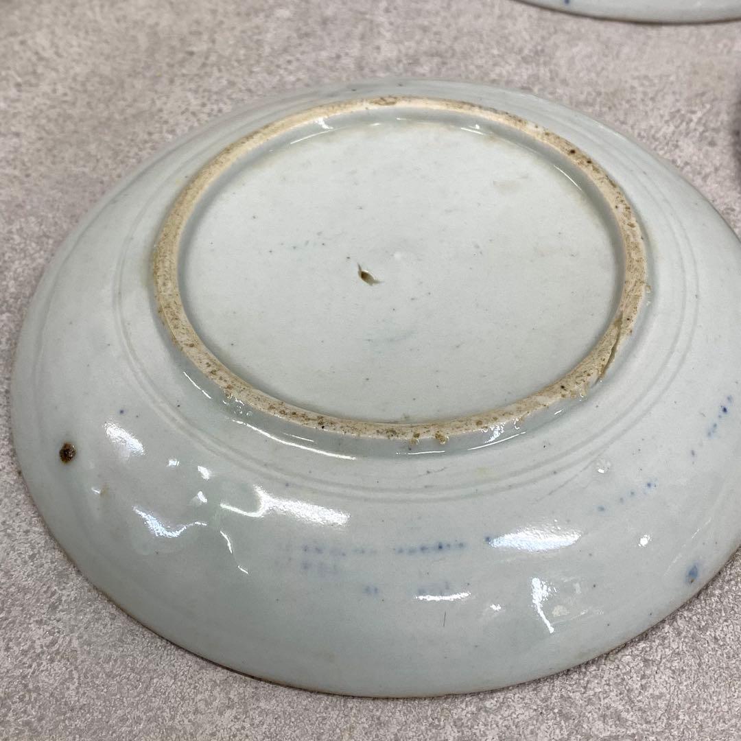 印判皿 10点 直径15.7 cm 青 藍色 古皿 花 賀正 祝