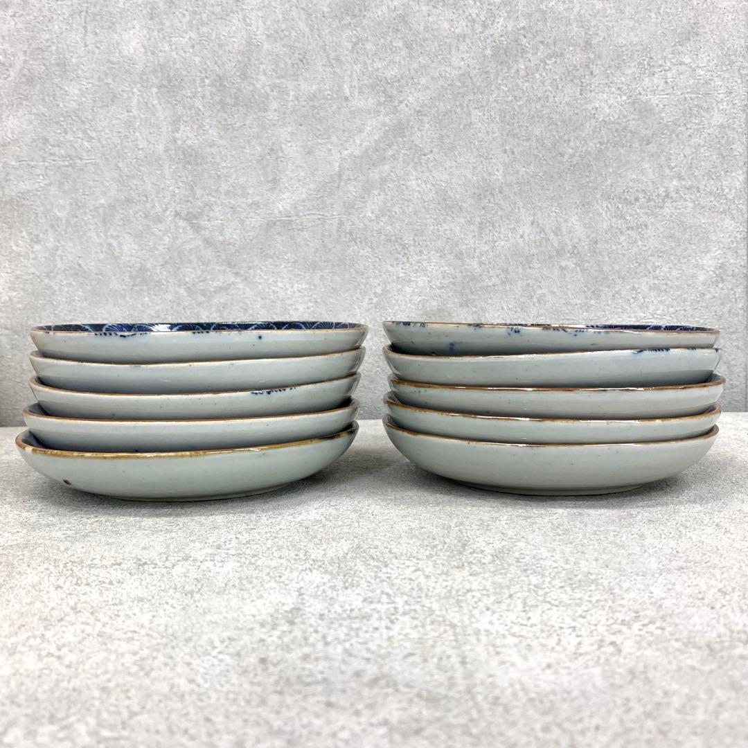 印判皿 10点 直径15.7 cm 青 藍色 古皿 花 賀正 祝