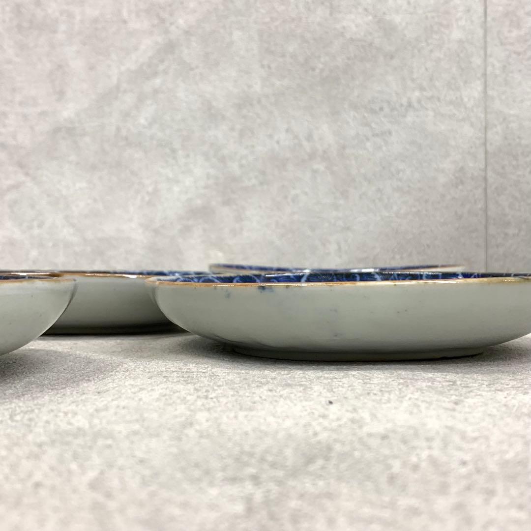 印判皿 10点 直径15.7 cm 青 藍色 古皿 花 賀正 祝