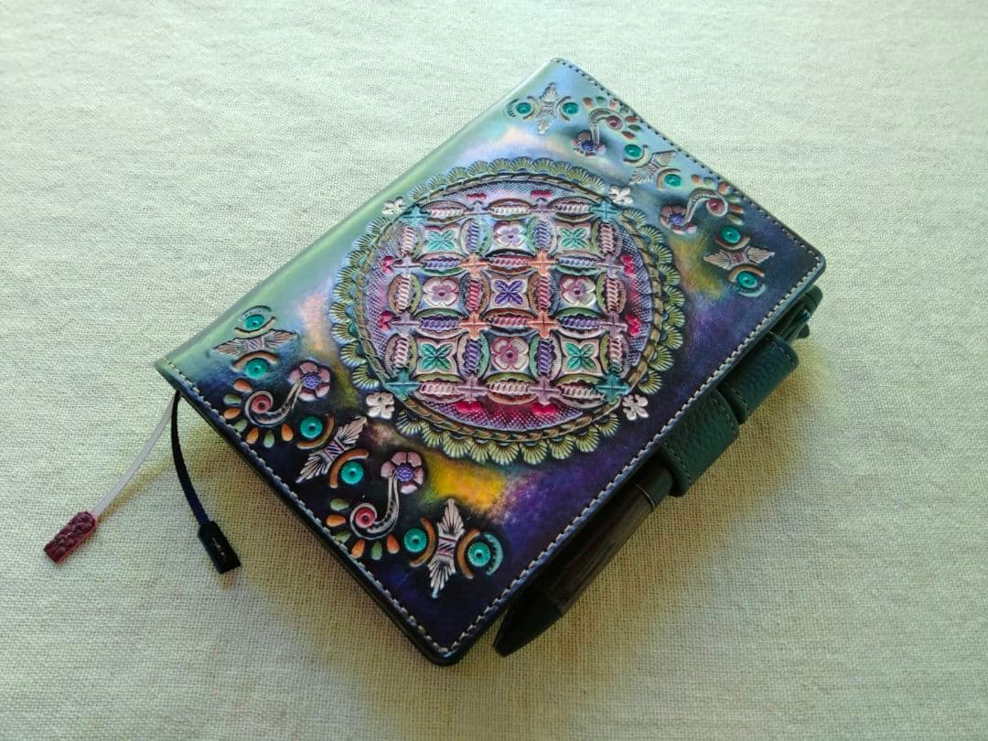 ほぼ日手帳対応　文庫サイズ手帳カバー　刻印＆拭き染め　牛革