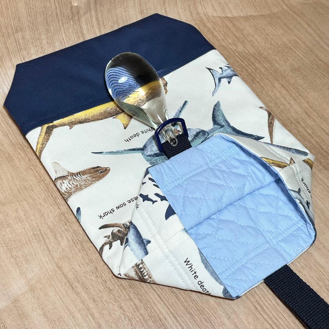 【323】サメ図鑑(生成り)×紺　入園入学グッズ4点