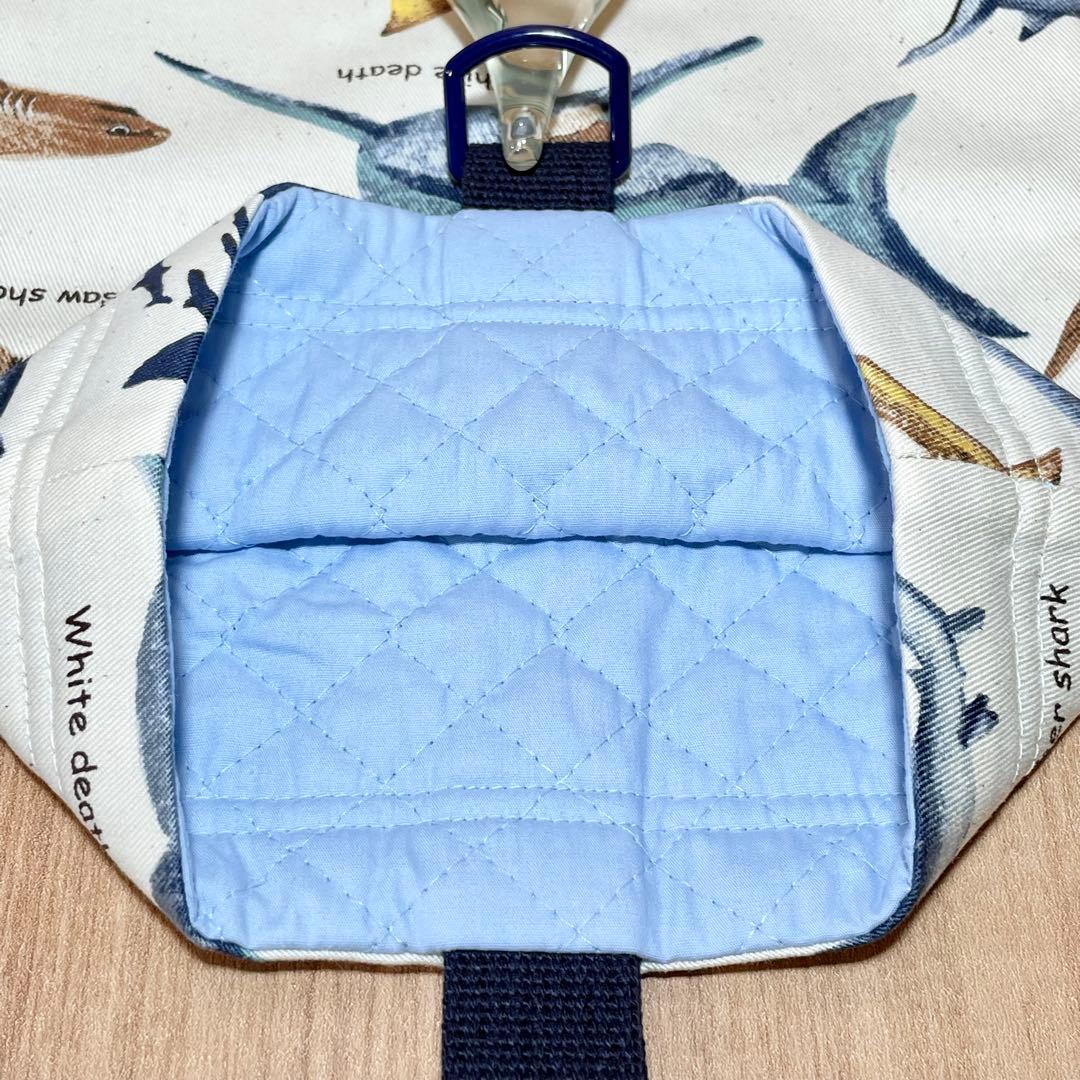 【323】サメ図鑑(生成り)×紺　入園入学グッズ4点