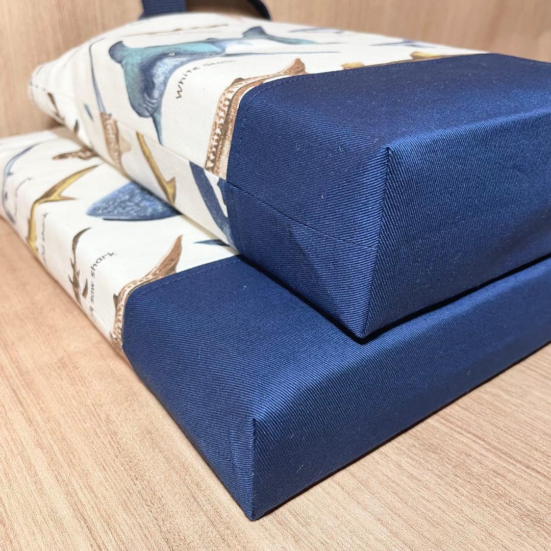 【323】サメ図鑑(生成り)×紺　入園入学グッズ4点