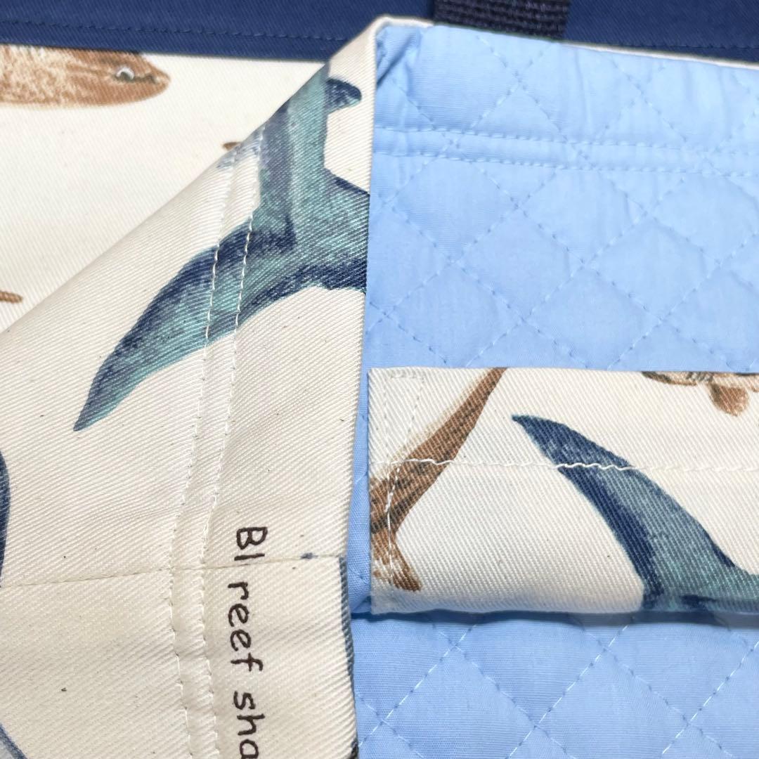 【323】サメ図鑑(生成り)×紺　入園入学グッズ4点