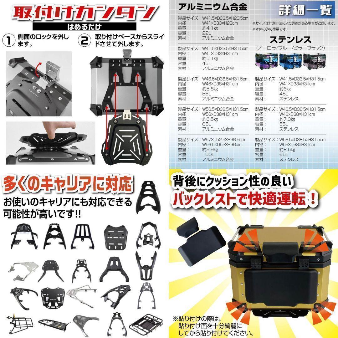 未使用中古美品 55L バイクリアボックス アルミ製 ガンメタリック