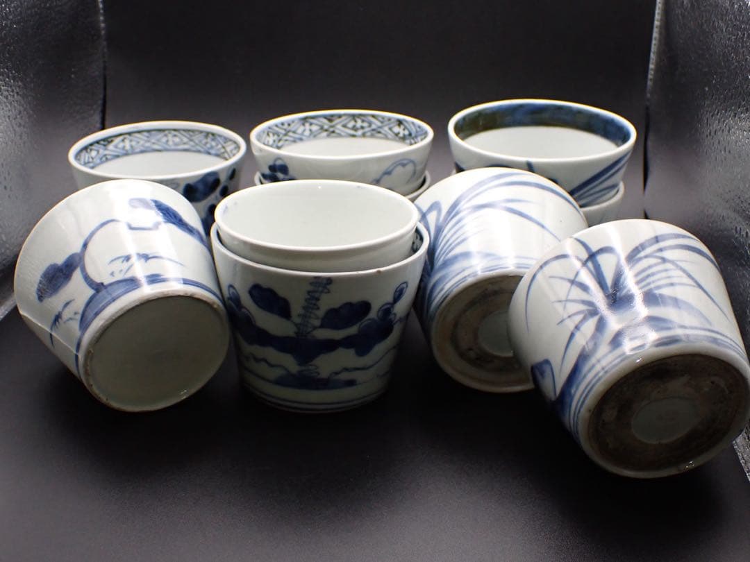 【完品】古伊万里 <まとめて10客> そば猪口 江戸中期 骨董品(青10)