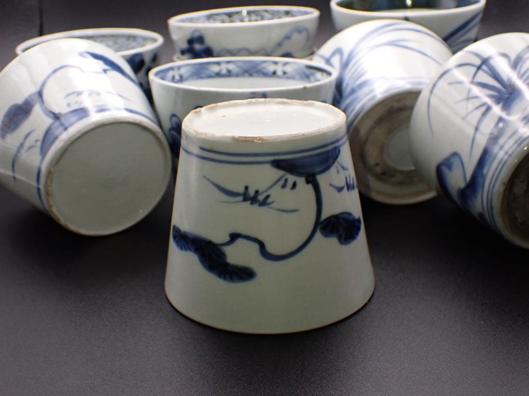 【完品】古伊万里 <まとめて10客> そば猪口 江戸中期 骨董品(青10)