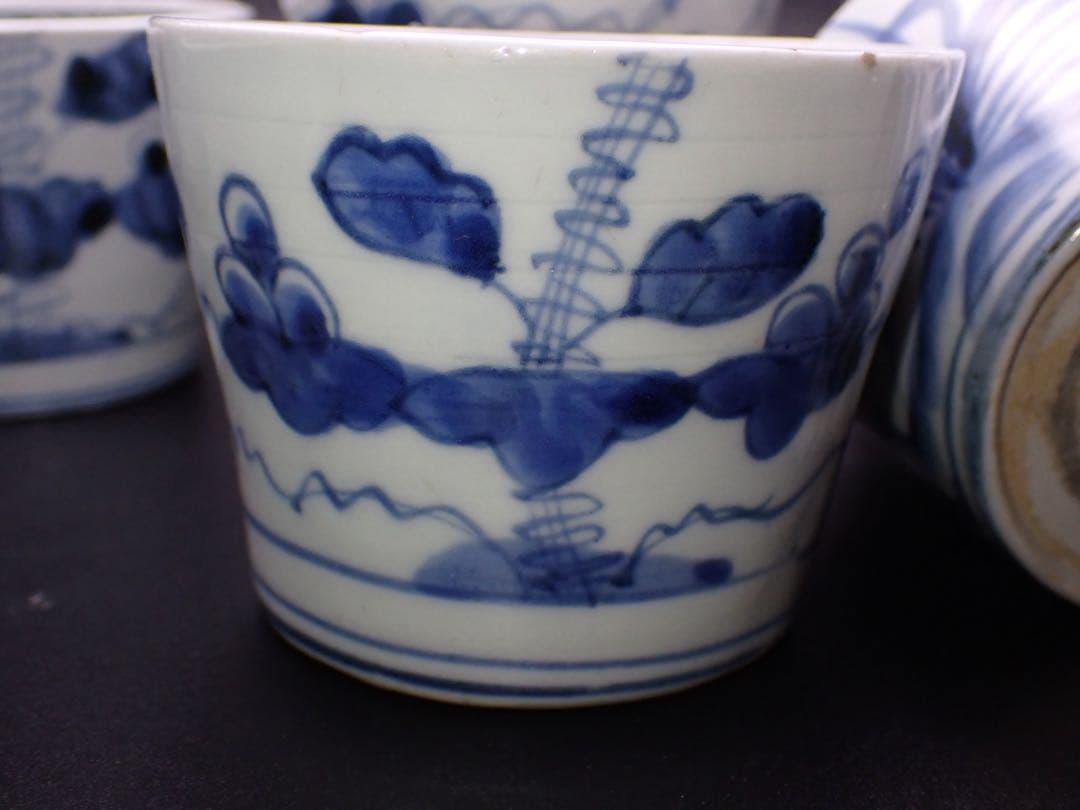【完品】古伊万里 <まとめて10客> そば猪口 江戸中期 骨董品(青10)