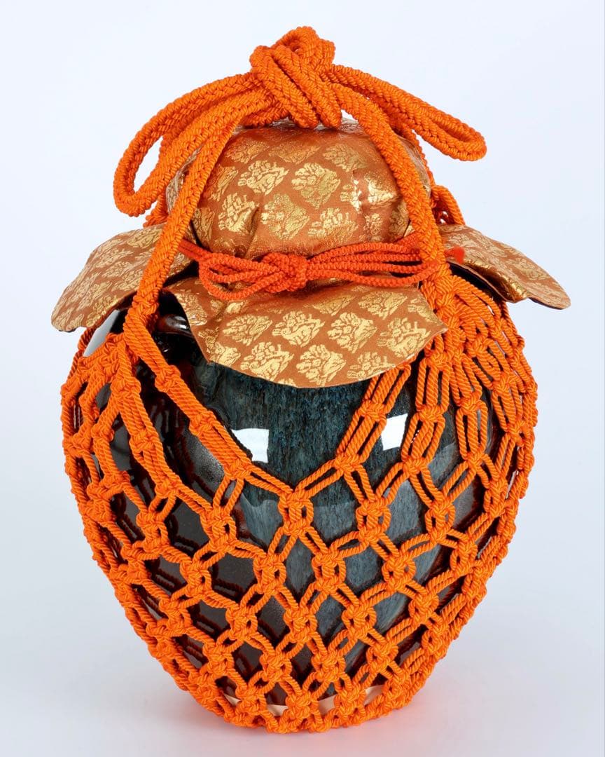 万代草山 四耳茶壺 飾壺 茶道具 共箱 口覆仕覆 正絹飾紐付 作家物 古美術品